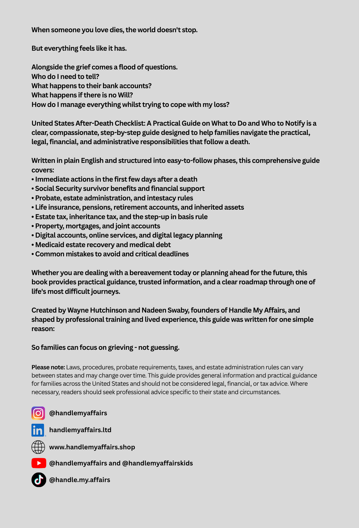 UNITED STATES After-Death Checklist: A Practical Guide on What to Do and Who to Notify (US Edition)